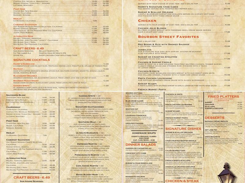Harry's Seafood Bar & Grille Menu