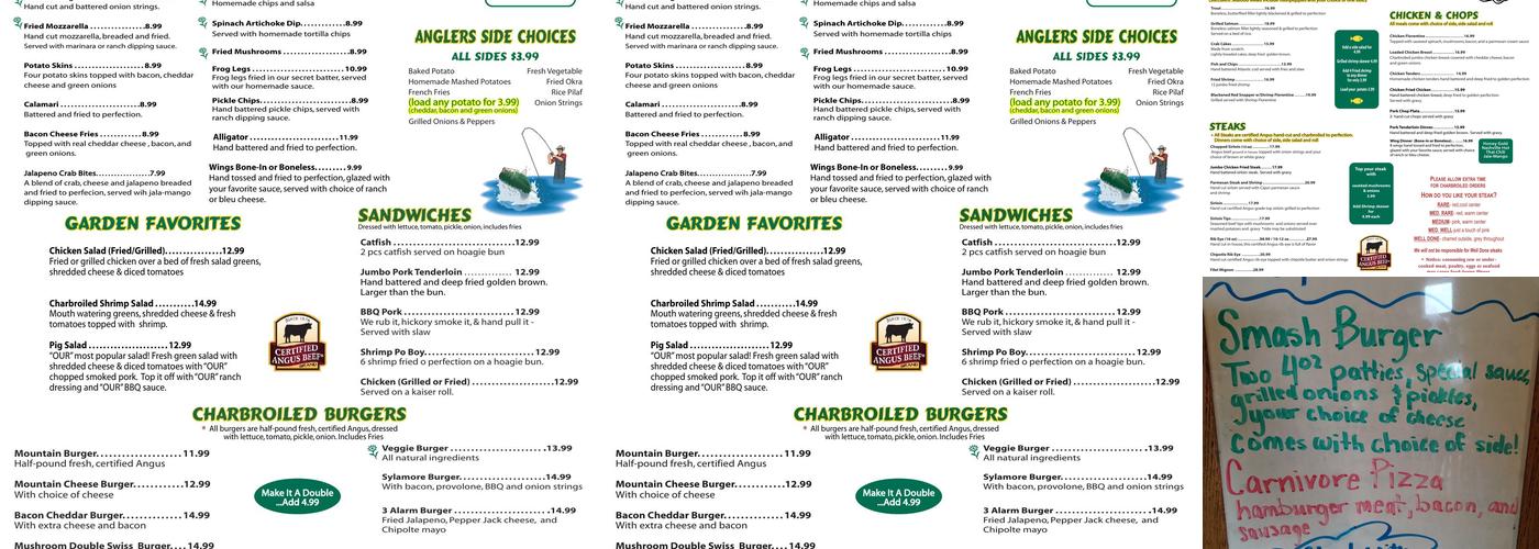 Anglers Restaurant Menu
