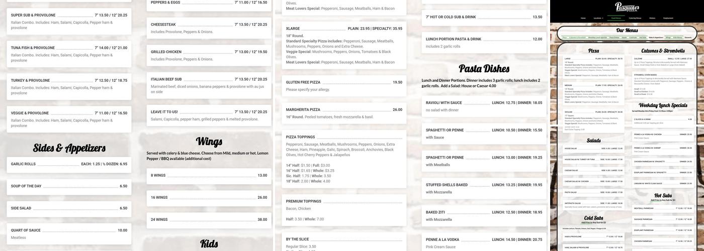 Pasquale's Pizza Co Menu