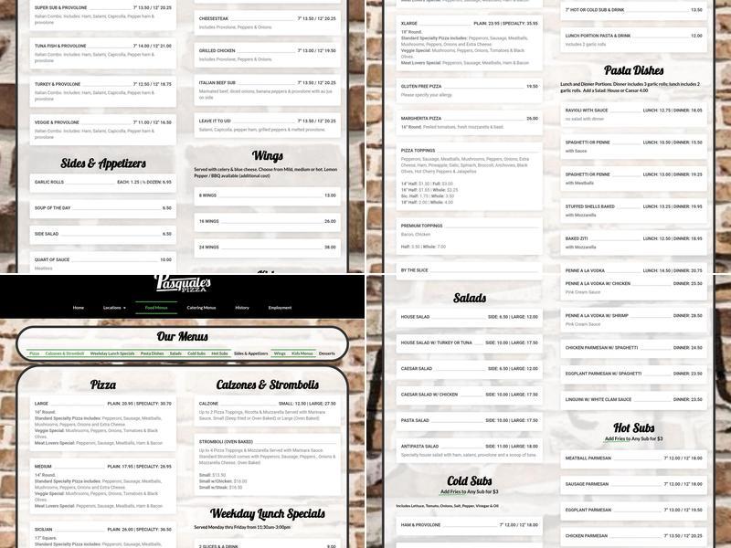 Pasquale's Pizza Co Menu