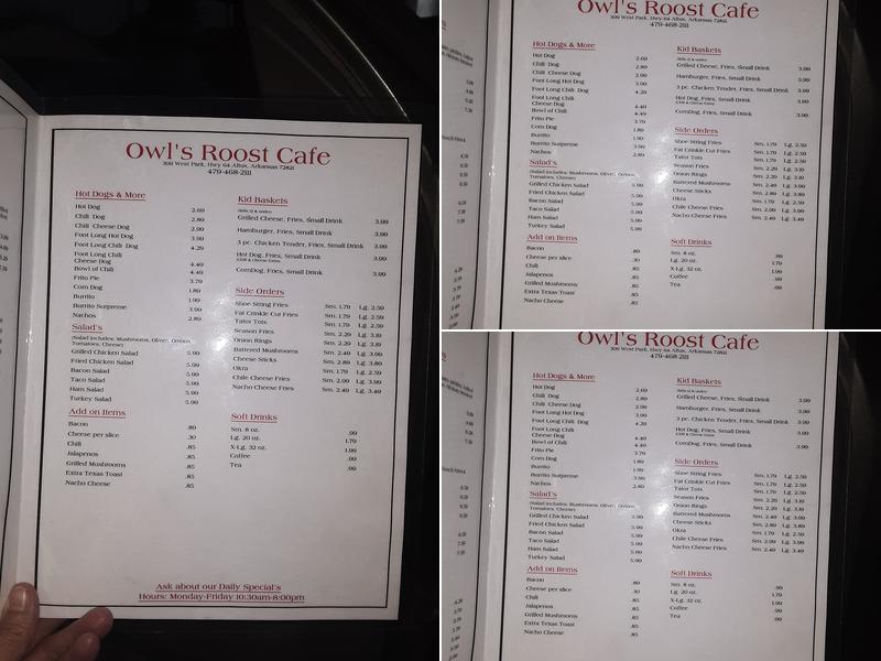 Owls Roost Cafe Menu