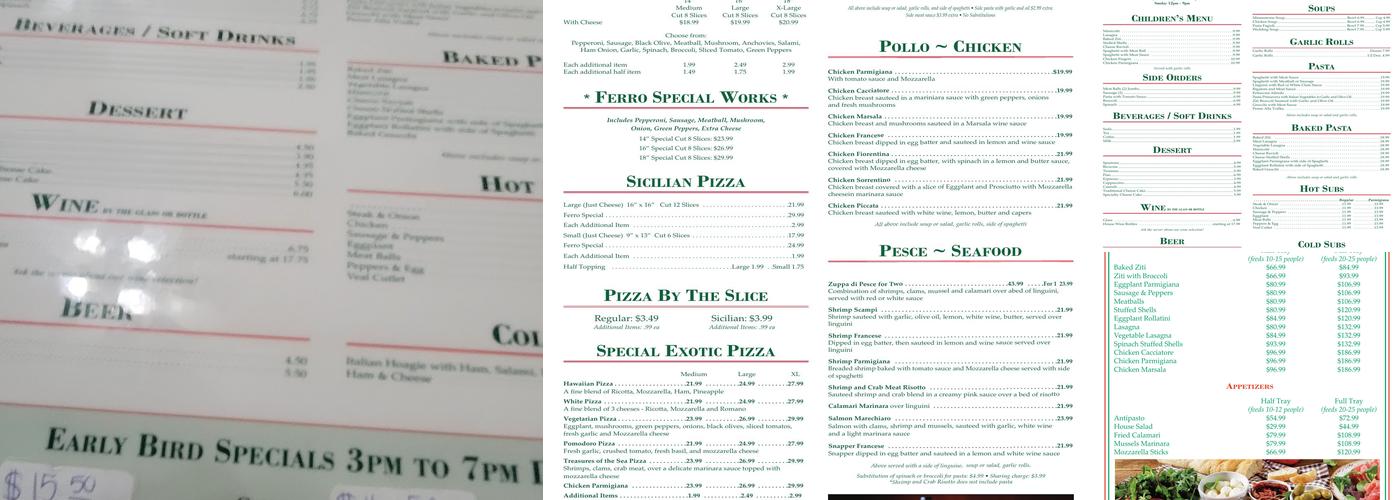 Ferro Pizza Menu