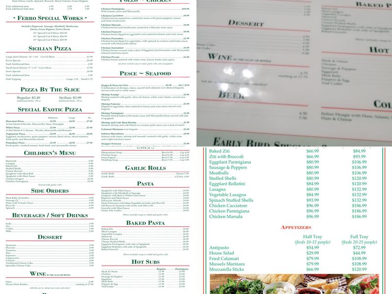 Ferro Pizza Menu
