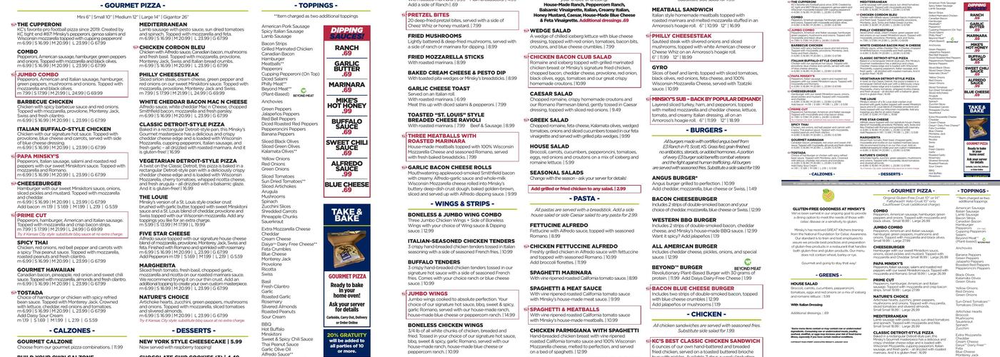 Minsky's Pizza Menu
