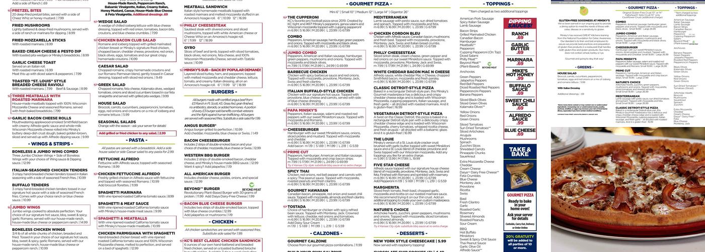 Minsky's Pizza Menu