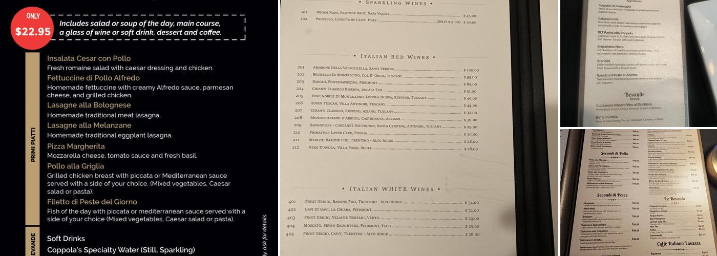 Coppola's Bistro Ristorante Menu