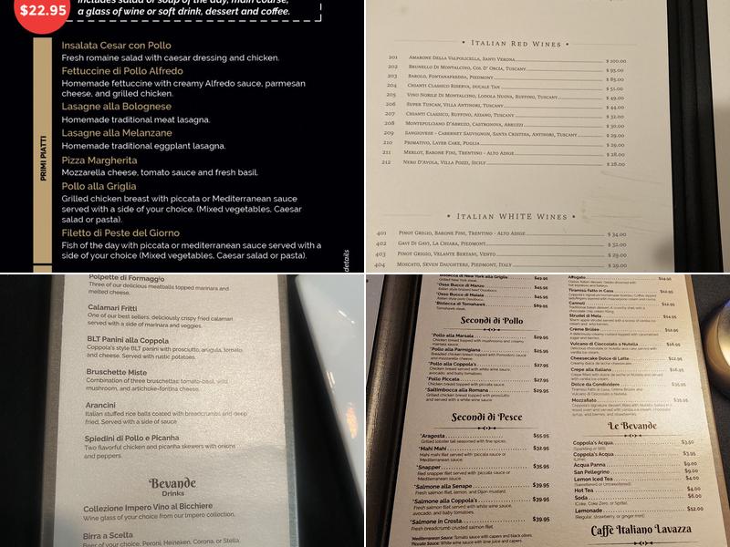 Coppola's Bistro Ristorante Menu