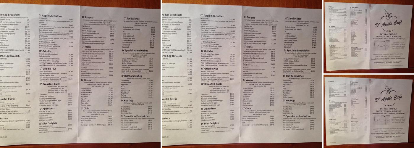 D'Apple Cafe' Menu