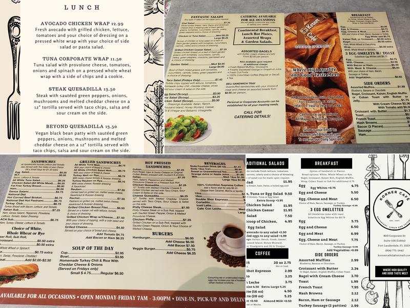 Korner Cafe Menu