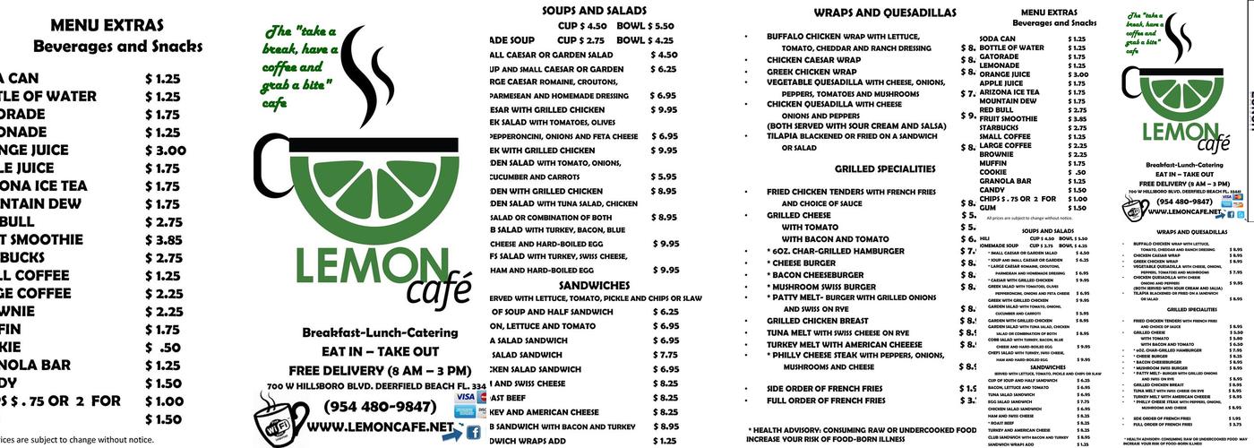 Lemon Cafe Menu