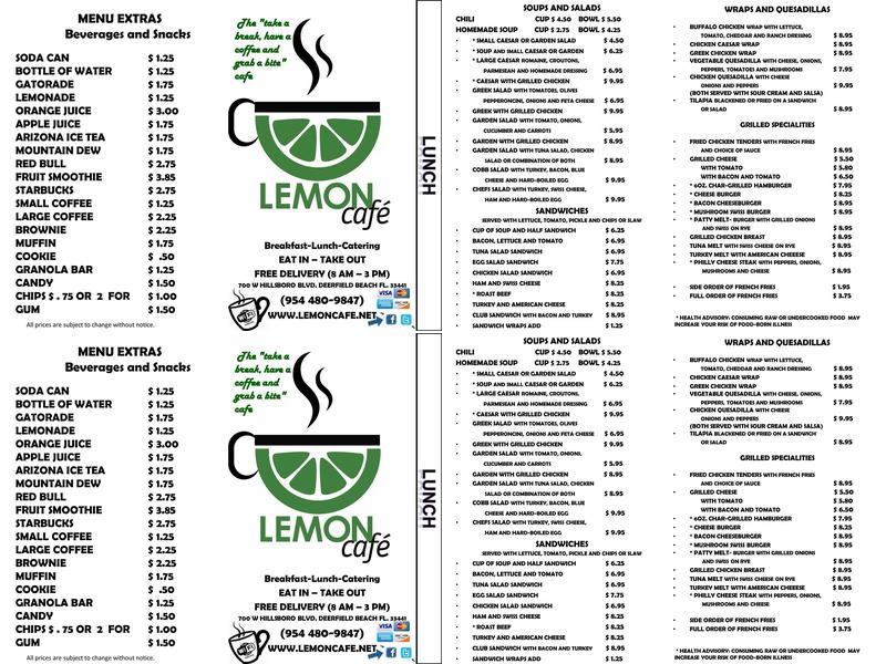 Lemon Cafe Menu