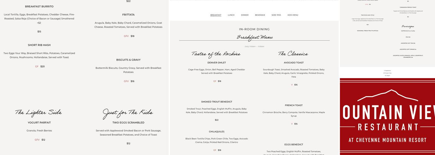 Mountain View Restaurant Menu