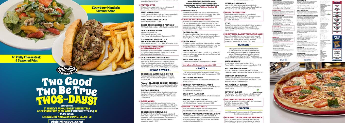 Minsky's Pizza Menu