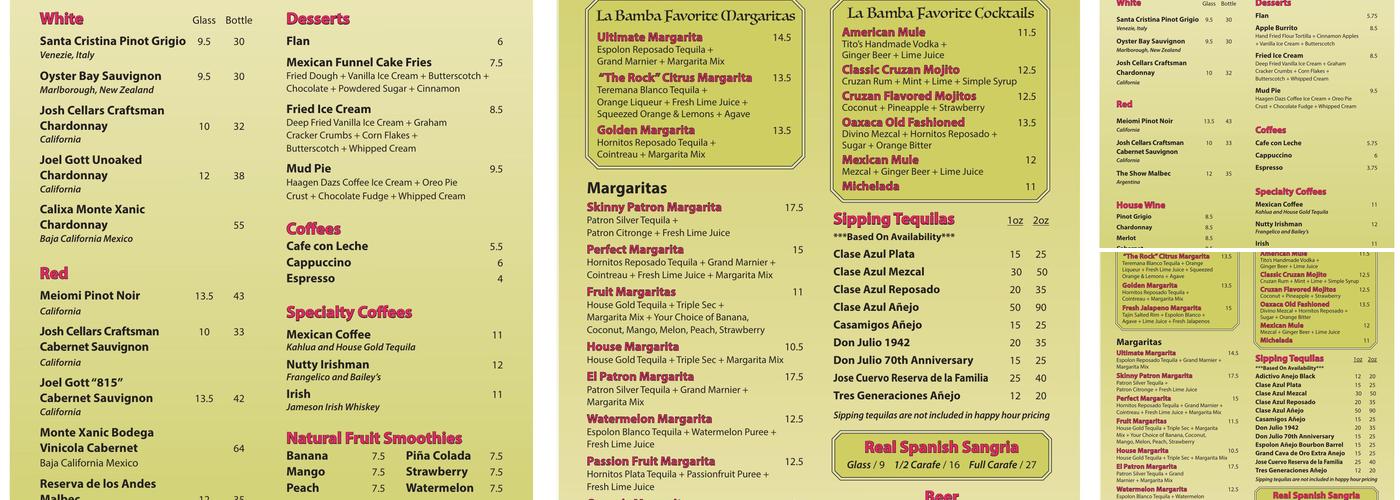 La Bamba Menu