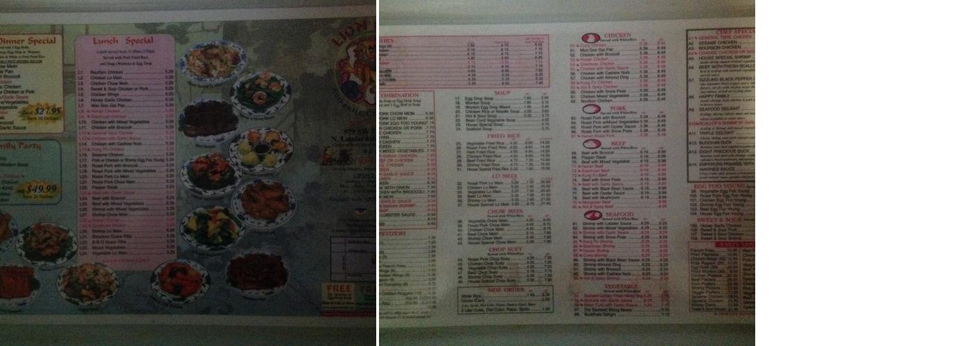 Lion Chef Chinese Restaurant Menu