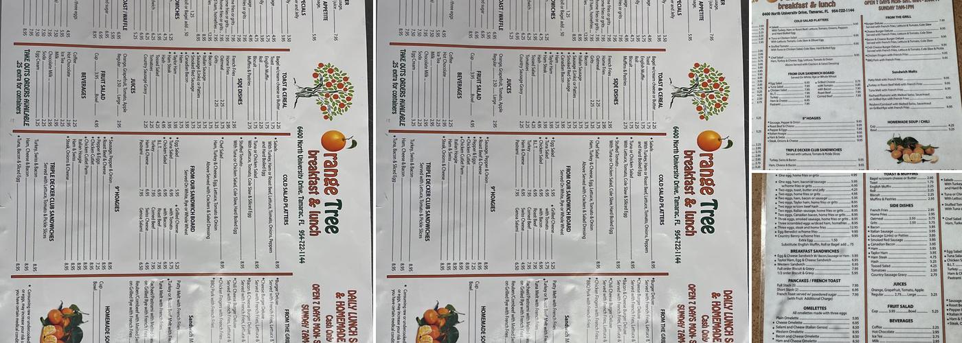 Orange Tree Breakfast & Lunch Menu