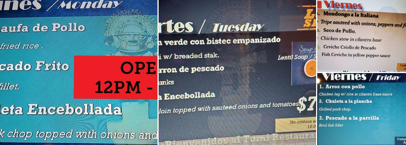 Tumi Restaurant Menu