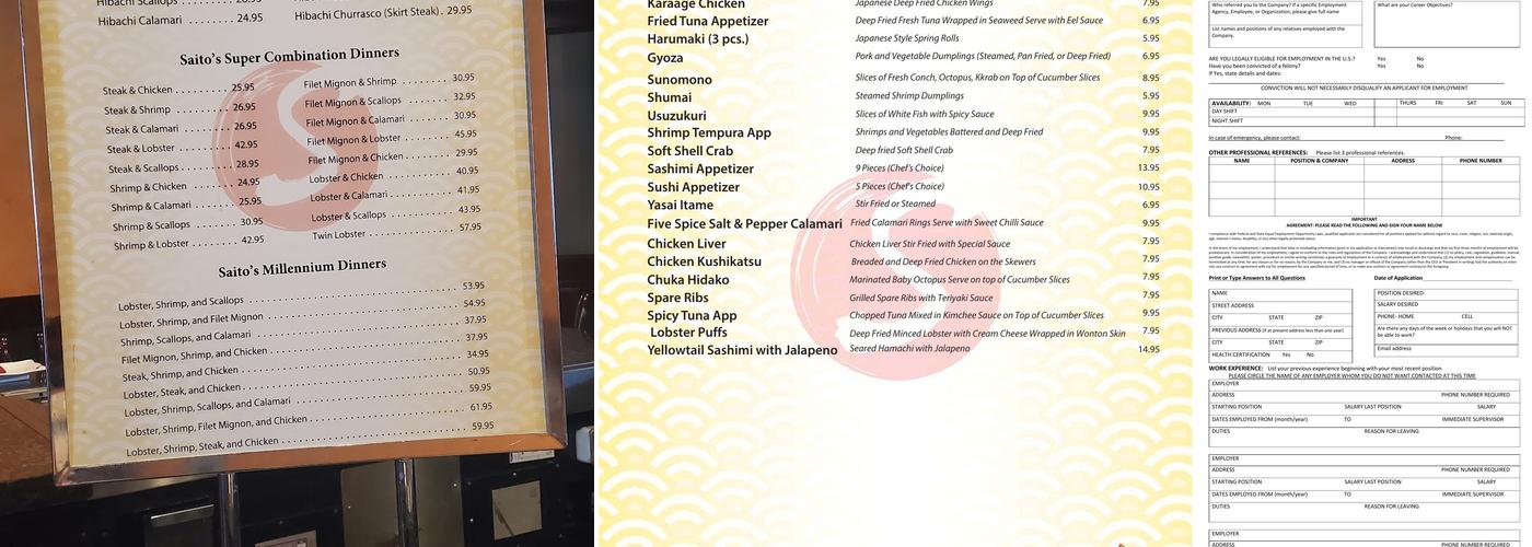 Saito's Japanese Steakhouse Menu