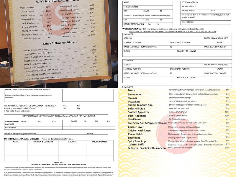 Saito's Japanese Steakhouse Menu