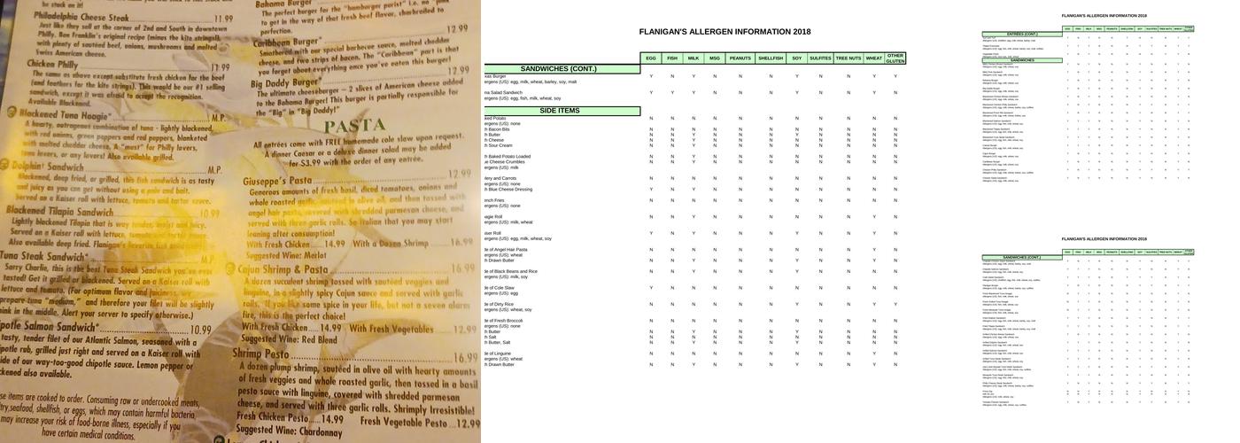 Flanigan's Seafood Bar and Grill Menu