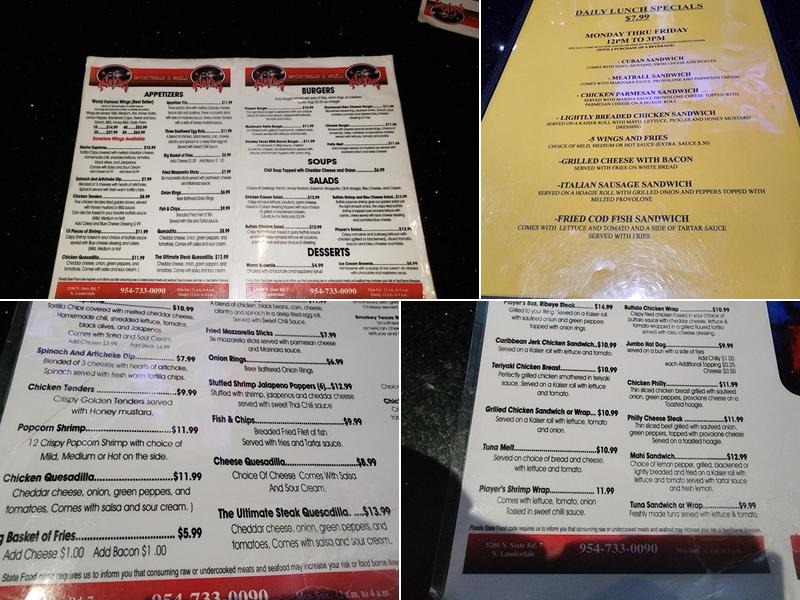 Players Sports Bar & Grill Menu