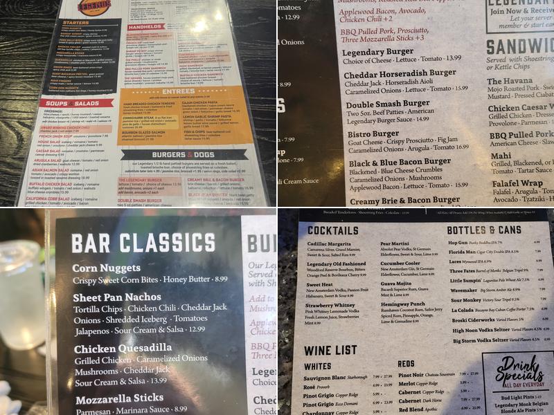 Legends Tavern & Grille - Sunrise Menu