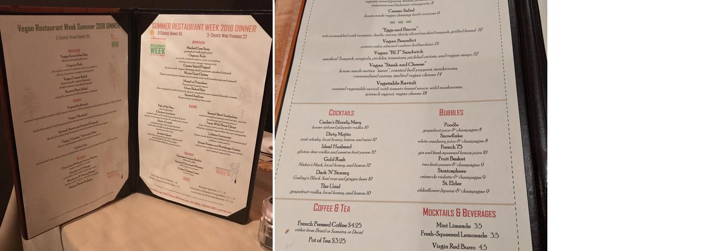 Cedar Restaurant Menu