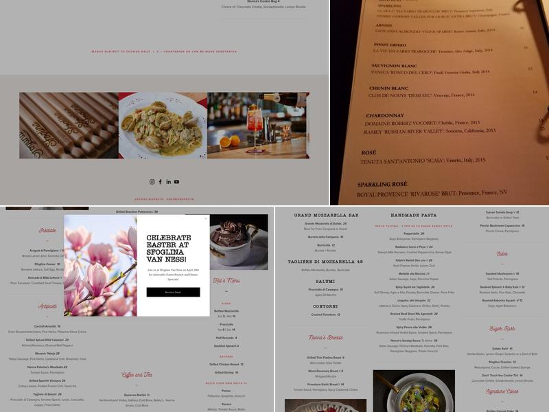 Sfoglina Downtown Menu