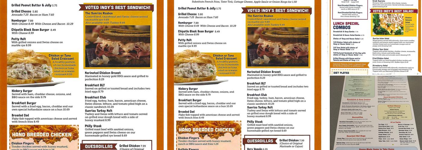 Sunrise Cafe - Fishers Menu