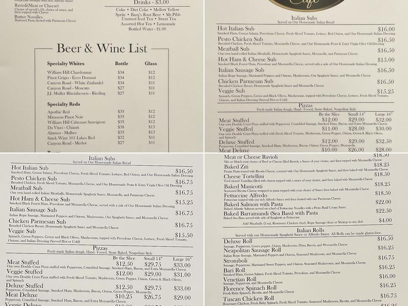 Tour Of Italy Cafe Menu