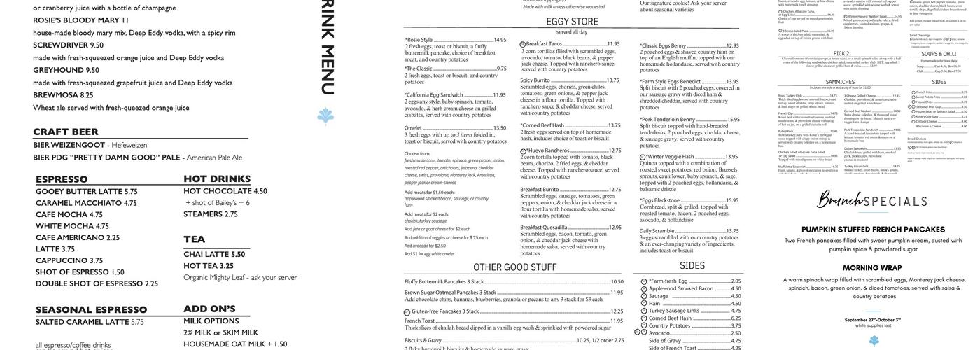 Rosie's Place Menu