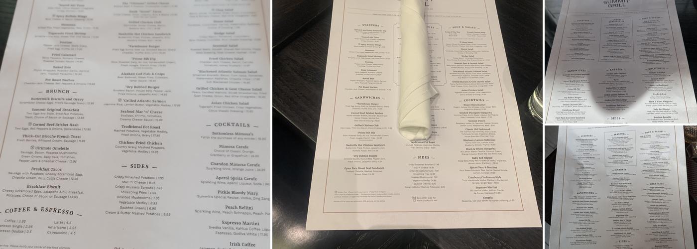 Summit Grill Menu