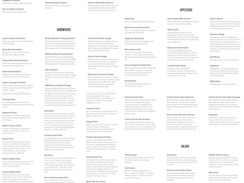 Mozzi's Pizza Menu