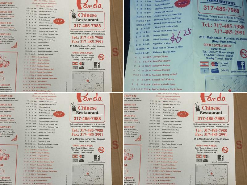 Panda Chinese Restaurant Menu