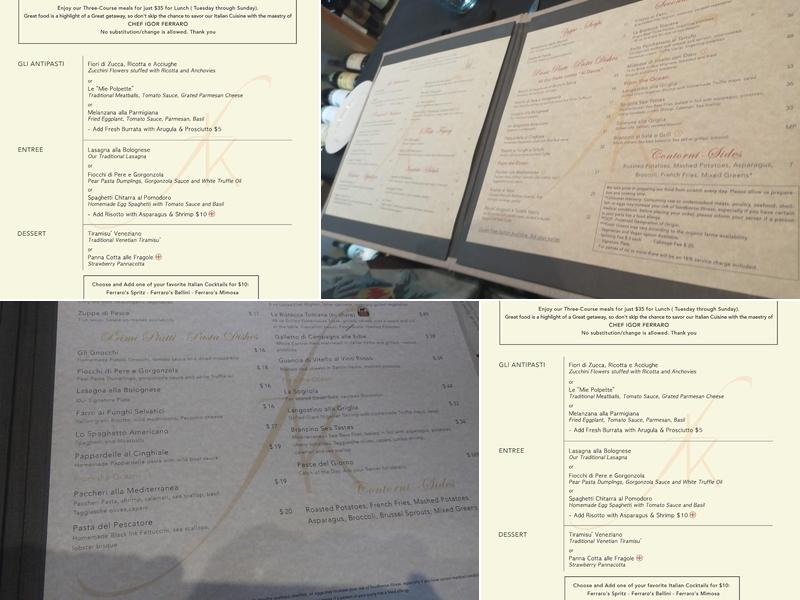 Ferraro's Kitchen Restaurant and Wine Bar Menu