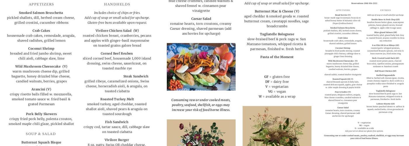 Vivilore Menu