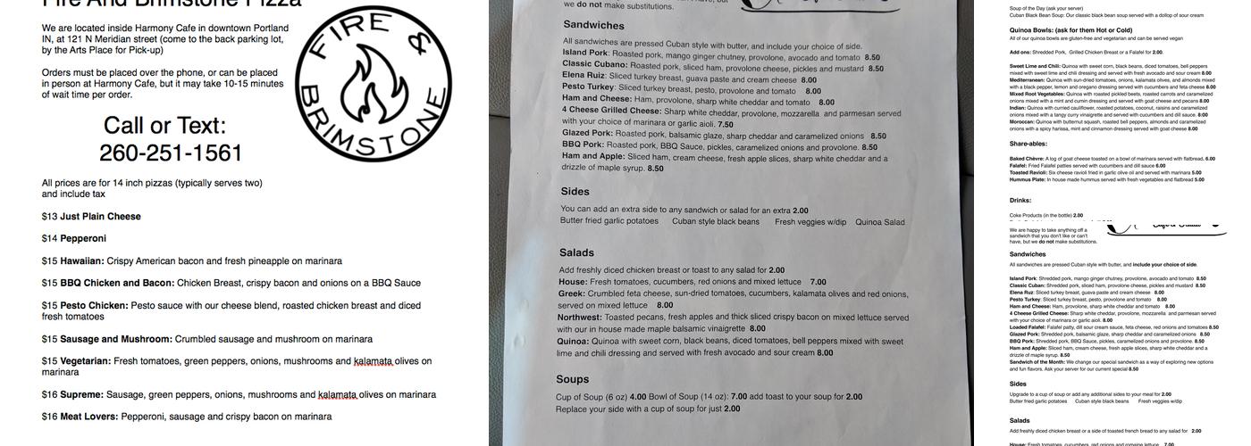 Harmony Cafe Menu