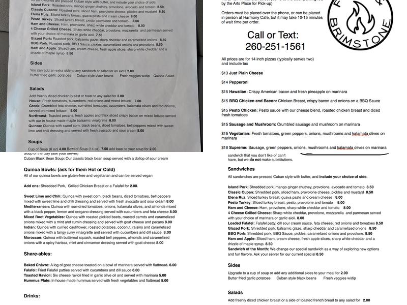 Harmony Cafe Menu