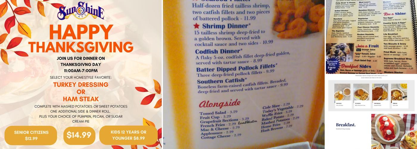 Sunshine Cafe Muncie Menu