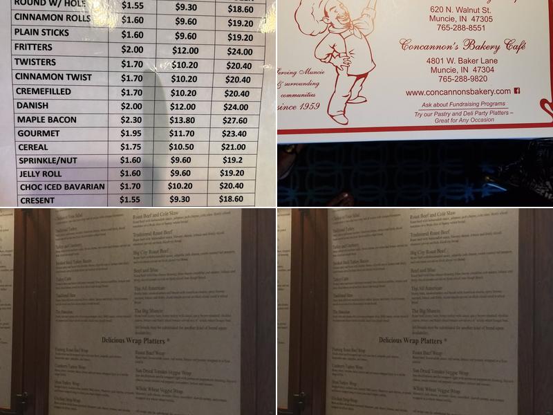 Concannon's Bakery Cafe Menu