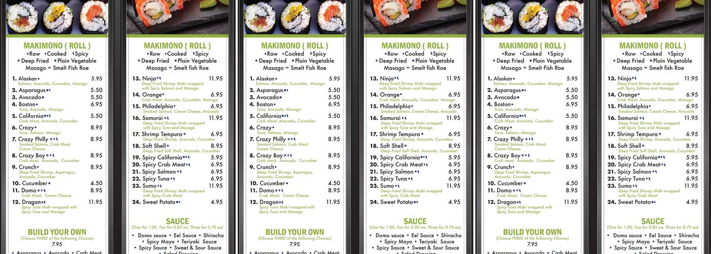 Domo Japanese Restaurant of Muncie Menu