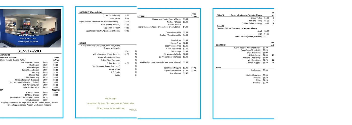 The Instant Replay Cafe Menu