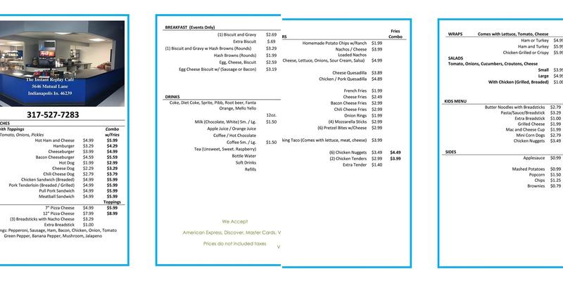 The Instant Replay Cafe Menu