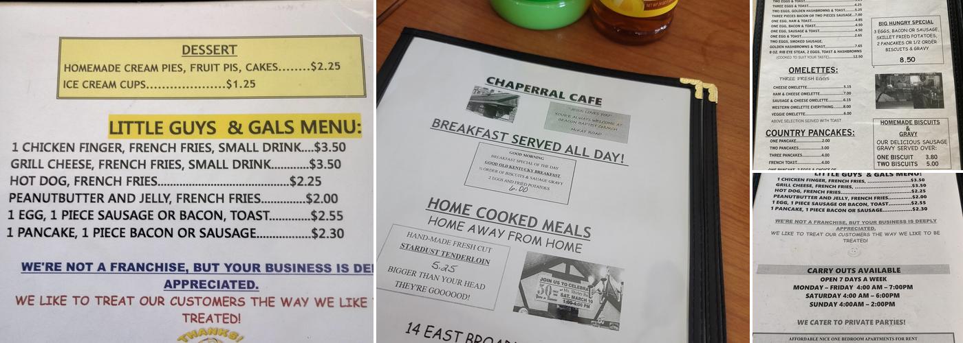 Chaperral Cafe Menu