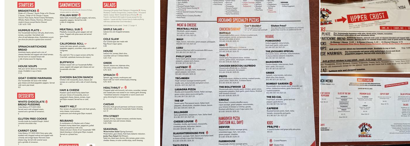 Jockamo Upper Crust Pizza Menu