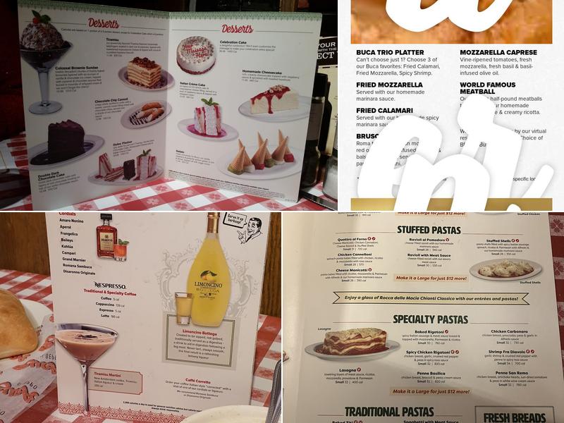 Buca di Beppo Italian Restaurant Menu