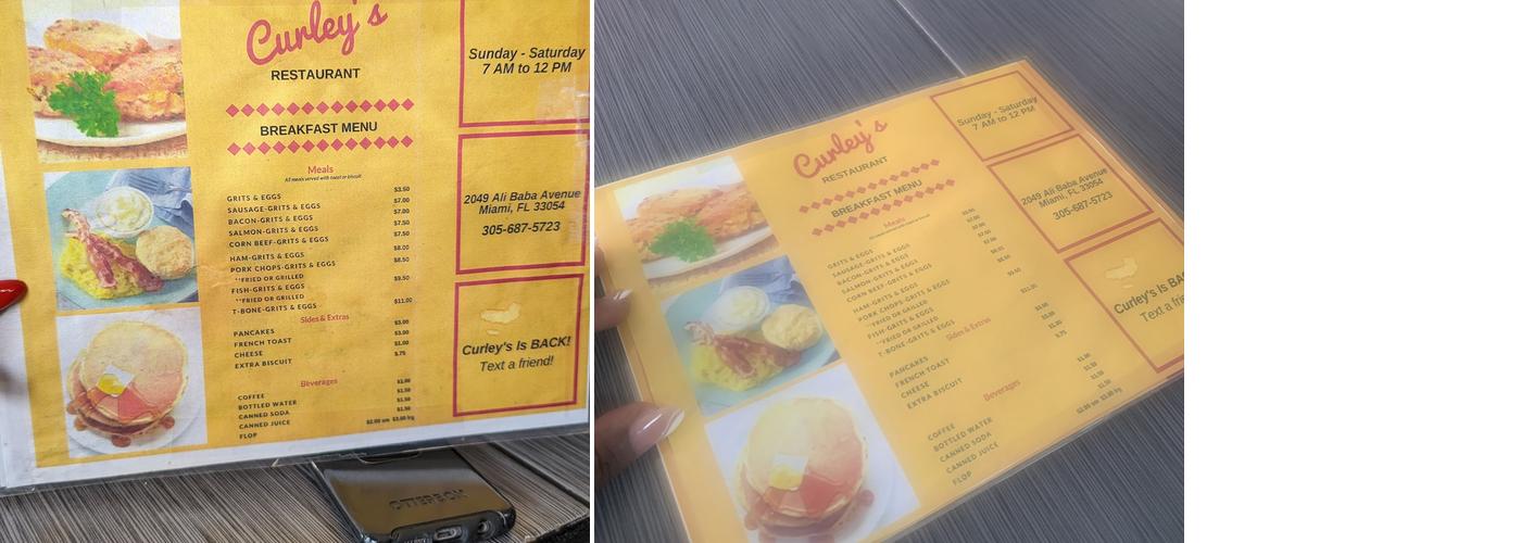 Curley's Restaurant Menu