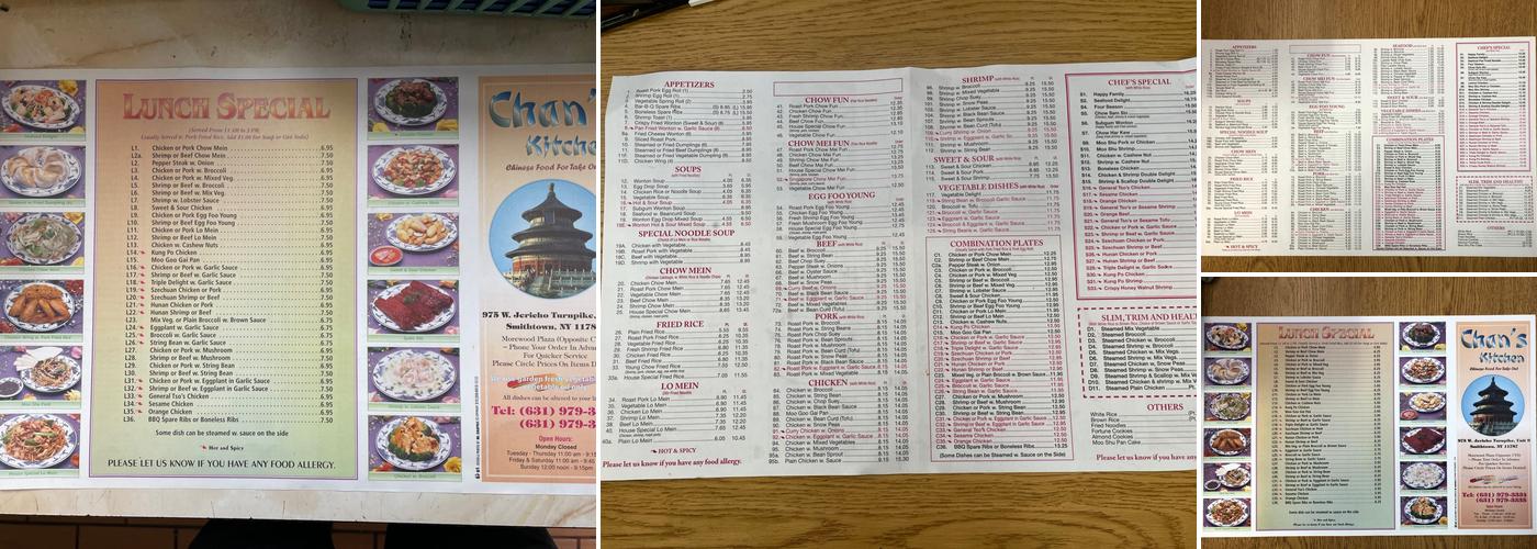 Chan's Kitchen Menu