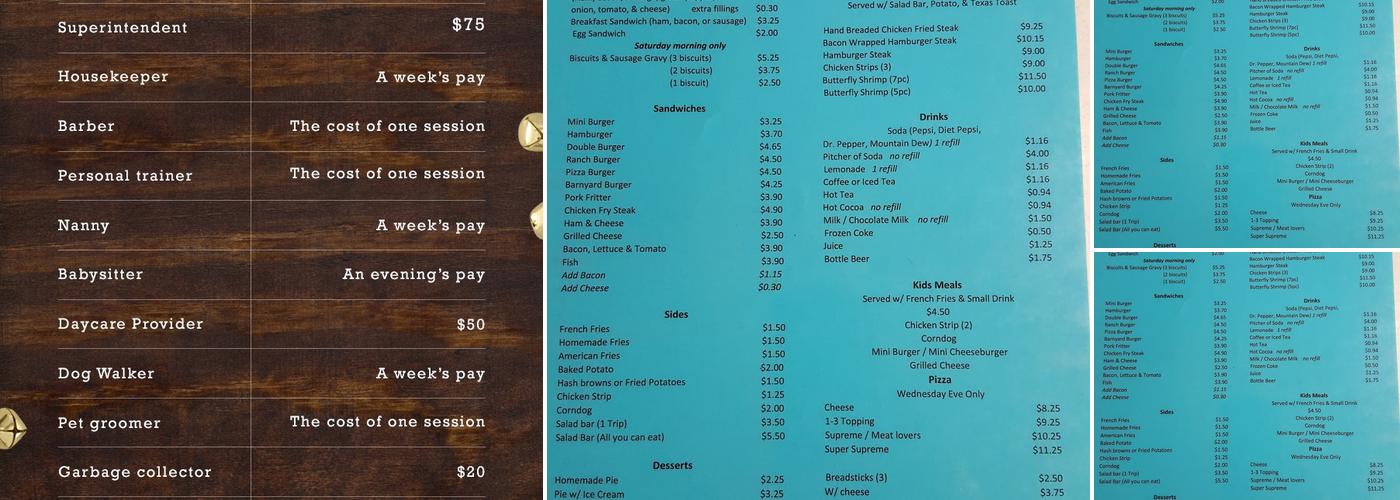 Barnyard Cafe Menu