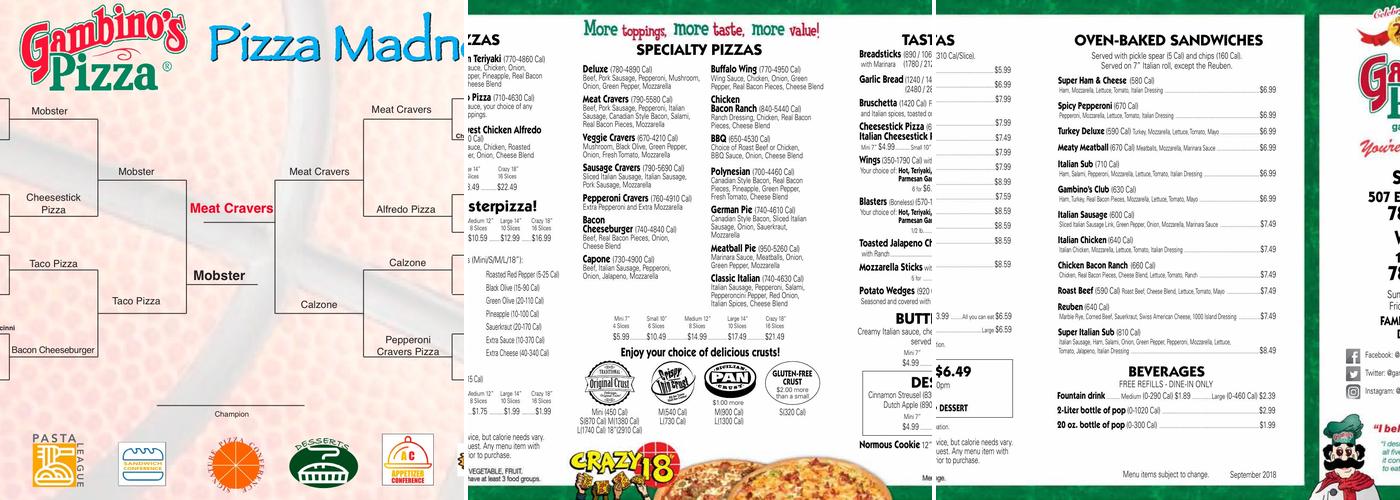 Gambino's Pizza Menu